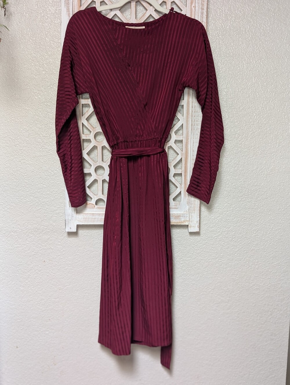 Vintage 1980's Joani Char Silk dress 100% silk burgandy women's 4 stripes midi
